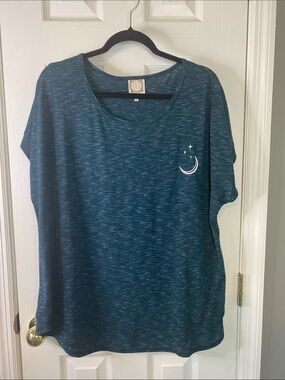 True Self Teal Heathered Crewneck Tee Celestial Size2X.